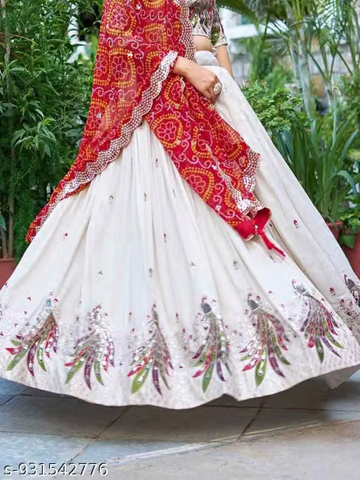 Embroidery Lehengha Choli with Embroidery Dupatta (Unstitched Blouse Piece)