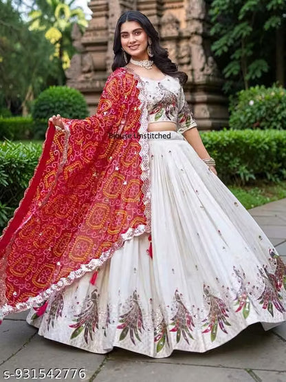 Embroidery Lehengha Choli with Embroidery Dupatta (Unstitched Blouse Piece)