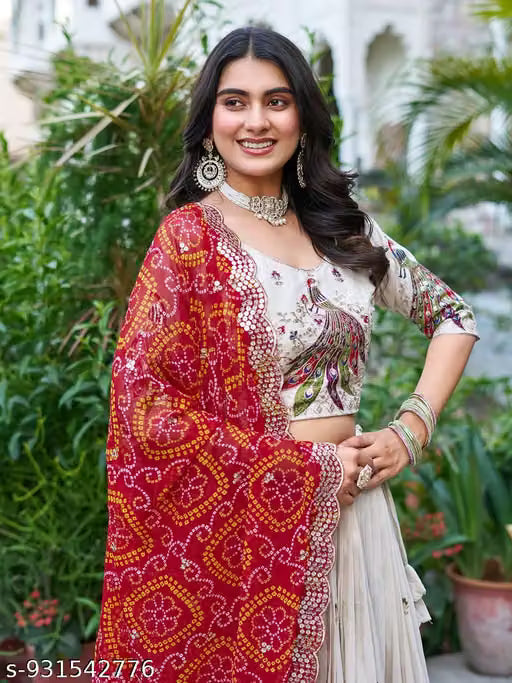 Embroidery Lehengha Choli with Embroidery Dupatta (Unstitched Blouse Piece)